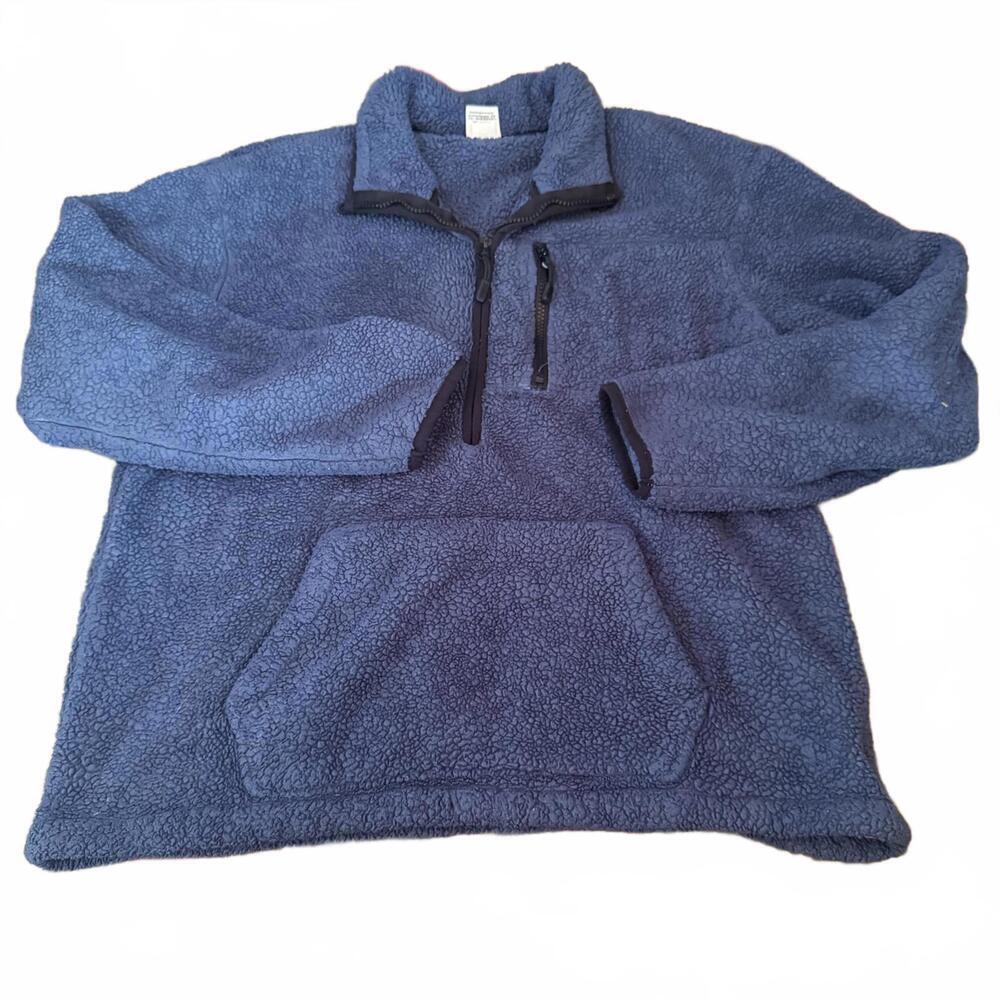 PINK Victoria’s Secret Blue Sherpa Quarter Zip Pullover Sweater M